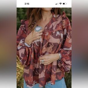 Wild Horse print Blouse in Earthy Tones